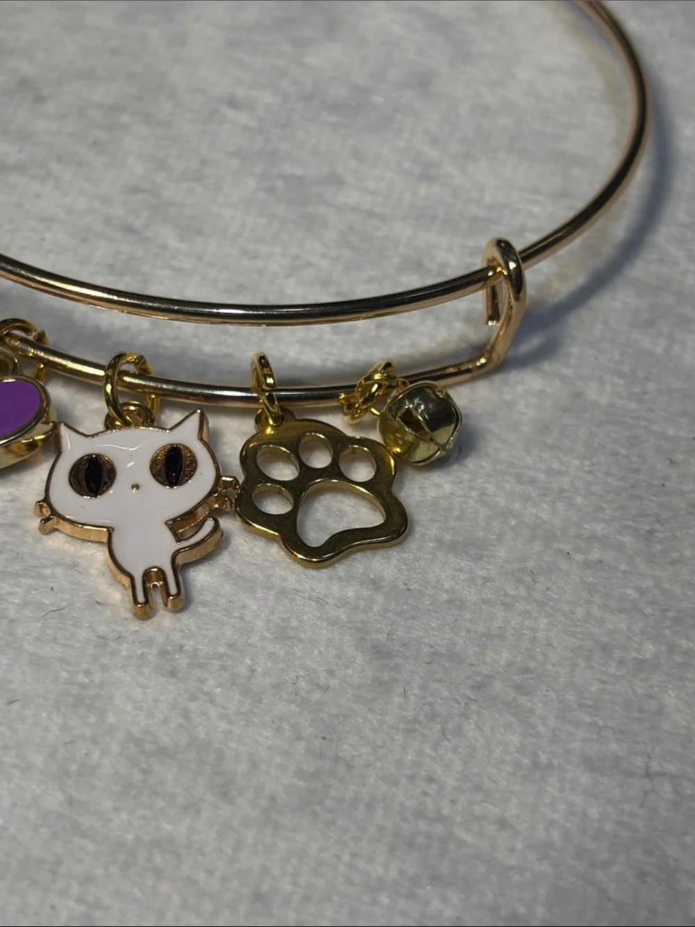 Cattitude Gold Adjustable Charm Bangle Bracelet